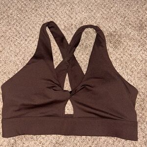 Fabletics Brown Sports Bra with Criss-Cross Straps and Cutout